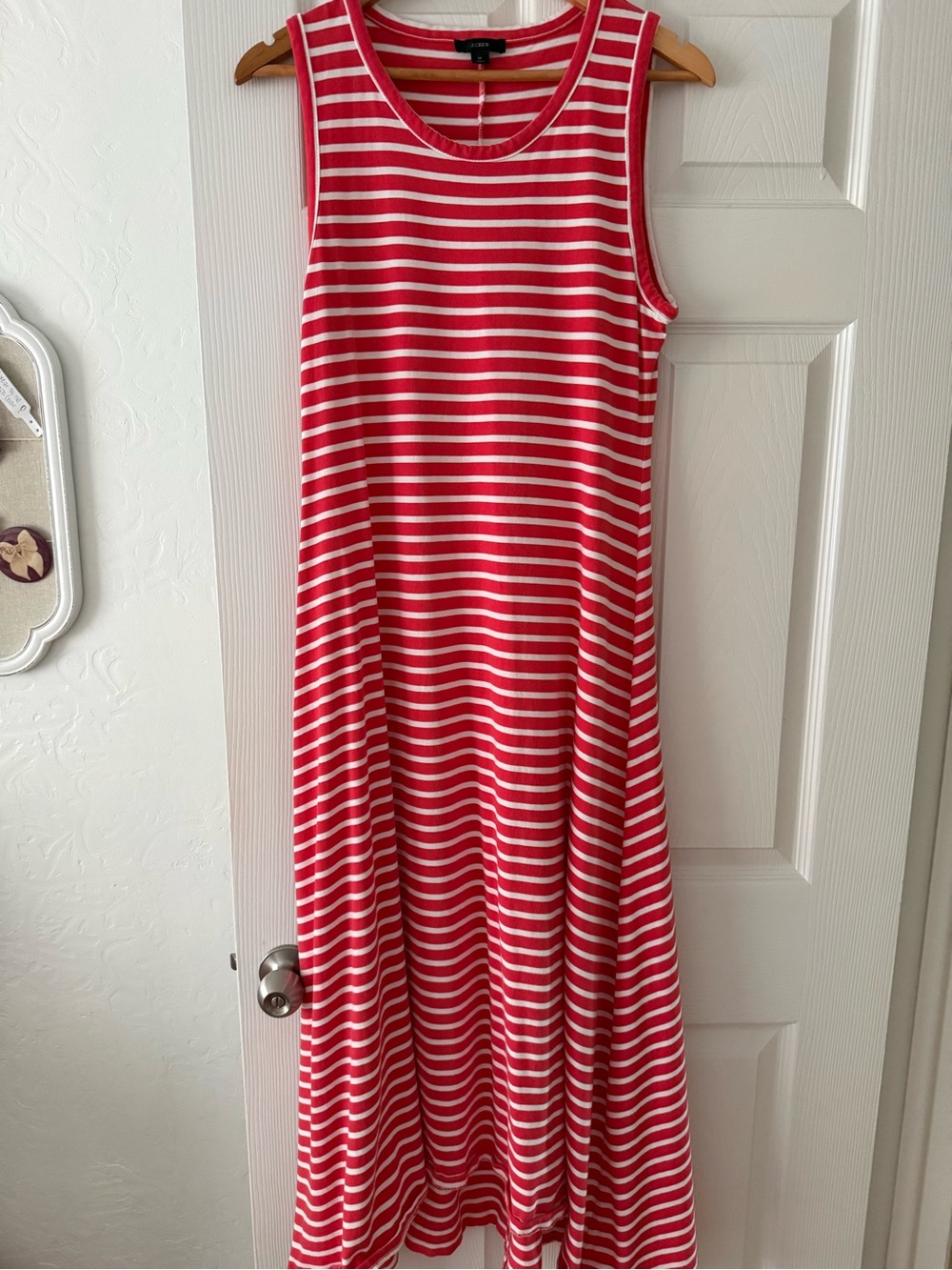 J. Crew Red and White Striped Sleeveless Maxi Dress